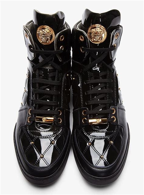 versace black leather gold zip high-top sneakers|gianni Versace sneakers.